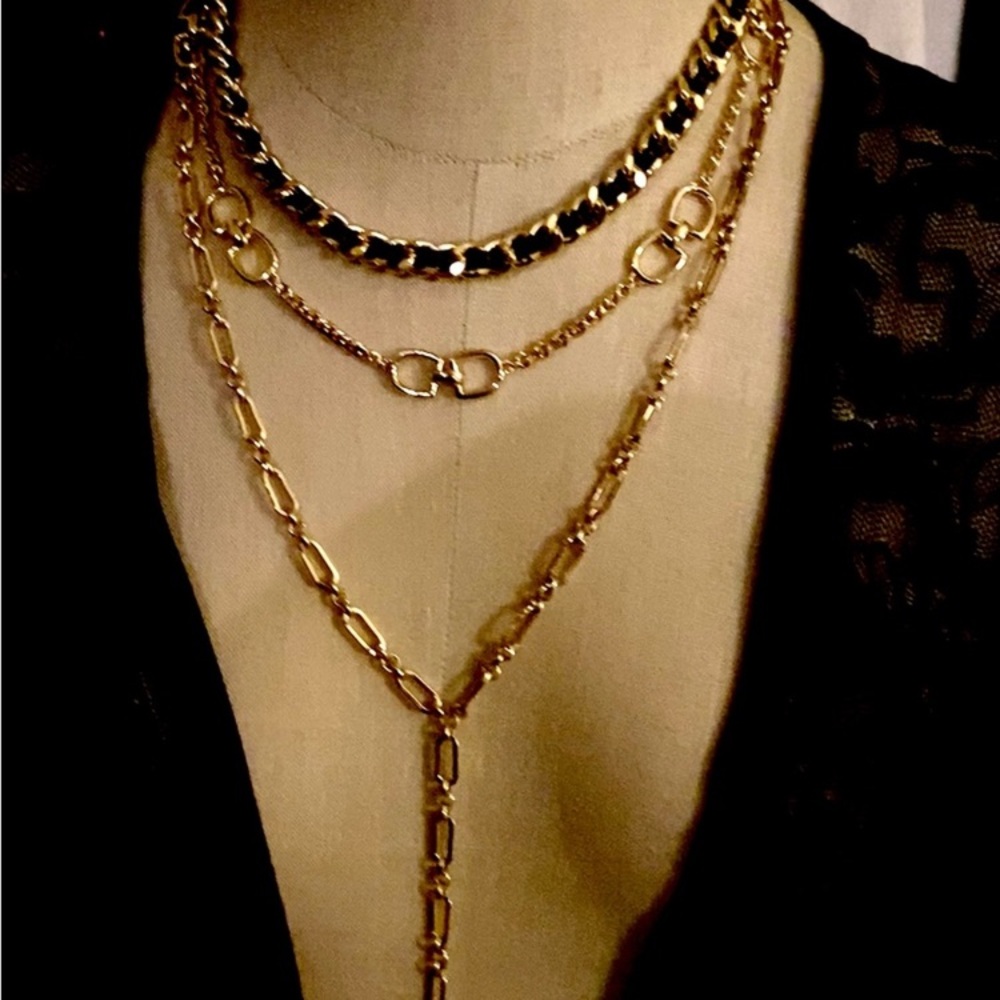“Express” Necklace Gold Tone and Black Layered - Picture 4 of 7